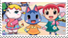 a stamp with rosie, margie, and ai from the animal crossing movie