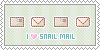 a pale blue stamp that reads 'i (heart) snail mail' with pixel envelopes above the text