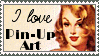 a stamp with text that reads 'i love pin-up art' and a portrait of a blonde woman from a pin-up