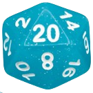 a light blue d20